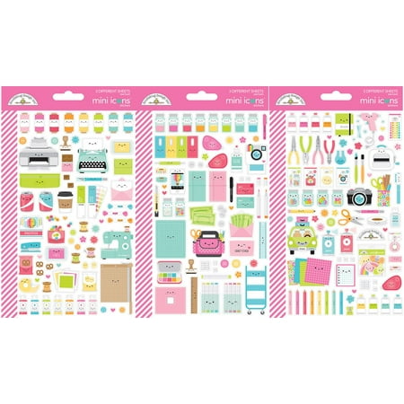 UPC: 0842715072626 | Dooblebug Mini Cardstock Stickers 3/Pkg-Cute & Crafty Icons