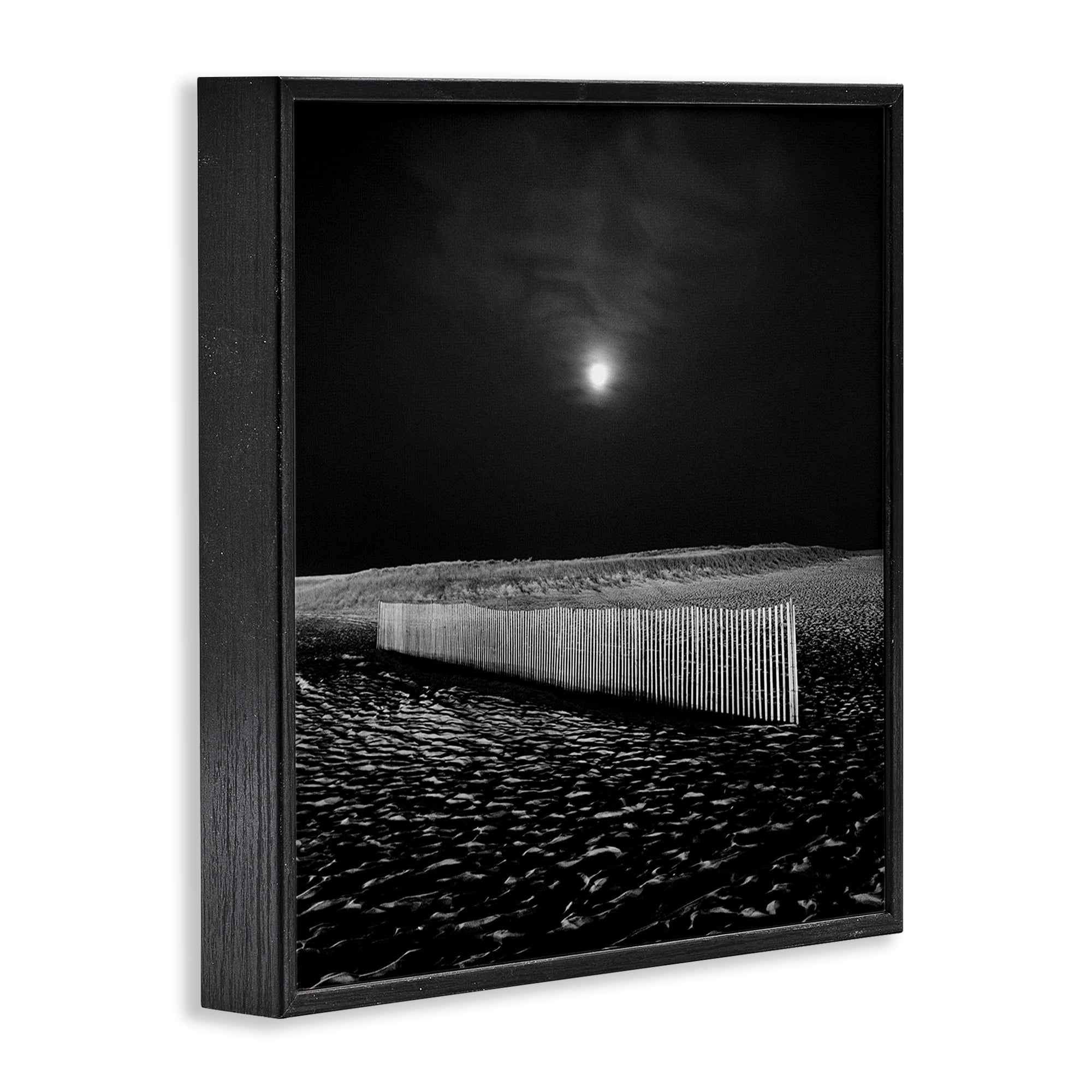 Stupell Industries Beach Fence at Night Coastal Photography Black Framed Art Print Wall Art, 17 x 17