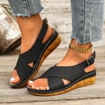 thumbnail image 5 of Hurxie Womens Wedge Sandals Comfortable: Buckle Ankle Strap Low Wedge Sandals Dressy Breathable Memory Foam Insole Casual Walking Summer Shoes Black 5.5, 5 of 8