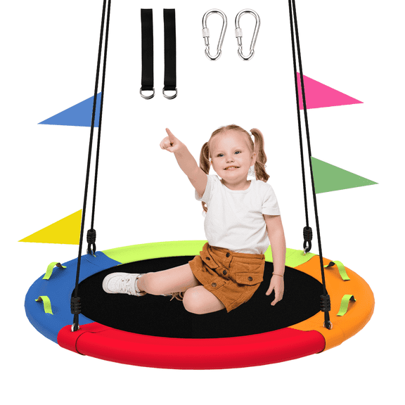 DVH 40'' Saucer Swing 900LBS Capacity, Oxford Waterproof Fabric Hanging Straps, Indoor Outdoor Play Set Swing for Kids Multicolor