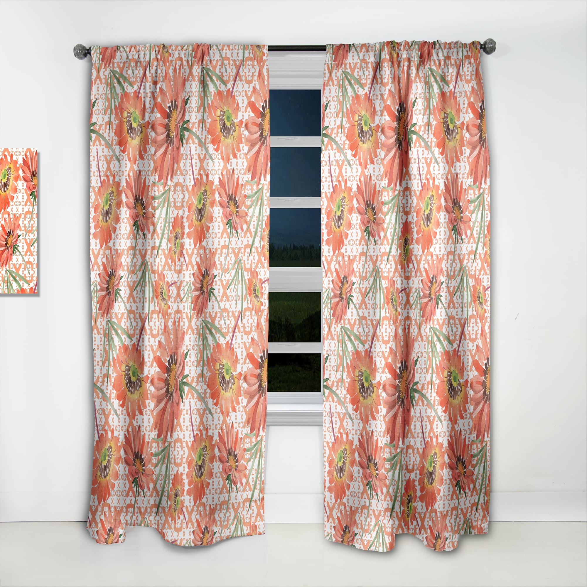 Designart 'Botanical Floral Retro I' Mid-Century Modern Curtain Panel
