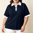 thumbnail image 4 of Dolkfu Blue Summer Tops for Women Retro Vintage Short Sleeve Polycotton Collared Fashion Button Modern Patchwork Blouses & Tops Navy,Xxl, 4 of 4
