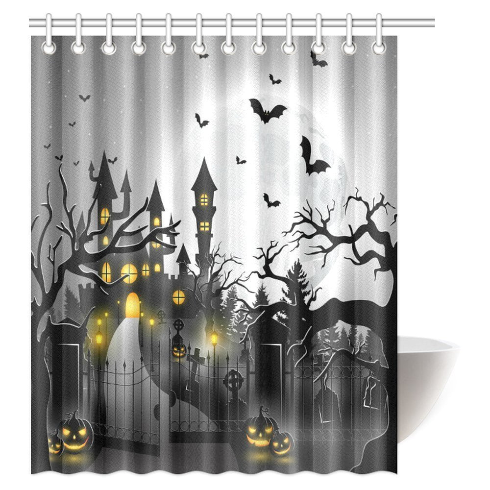 MYPOP Spooky Concept with Halloween Icons Shower Curtain, Creepy ...