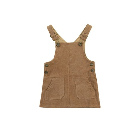 

Biekopu Baby Girls’ Solid Corduroy Suspender Skirt Adjustable Straps Short Dress with Two Pockets in Front