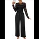 thumbnail image 1 of Mono Formal de Larga con Cuello Redondo y Retazos de Encaje para Mujer, Color Liso, Informal, de una Pieza. Negro S, 1 of 10