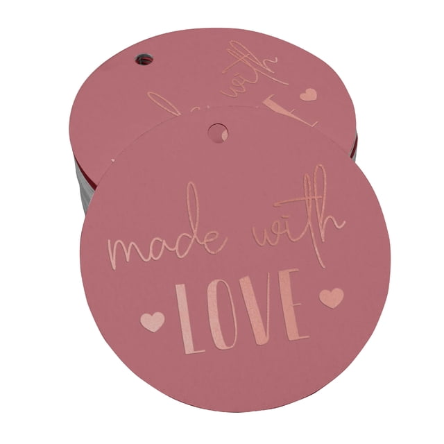 Inkdotpot 100 Pack Real Rose Gold Foil Paper Tags Made With Love Text Favor Hang Tags