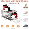 thumbnail image 2 of Paquete de 12 organizadores de almacenamiento de zapatos transparentes grises, cajas apilables para clóset, caja de zapatos de plástico frontal con puerta gris, fácil de montar, 2 of 4