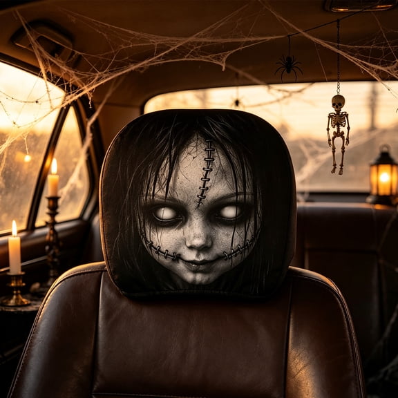 Halloween Pumpkin Clown Car Headrest Covers Scary Horror Seat Protectors for Vehicles 2 Pack