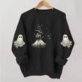 thumbnail image 4 of Mifsaly Womens Vintage Magic Witch Graphic Crewneck Sweatshirt Elegant Spooky Star Print Long Sleeve Pullover Cozy Fleece Top for Autumn Halloween Party Novelty Costume Black,M, 4 of 5