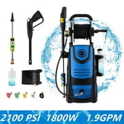 2100PSI Electric Pressure Washer 1.9GPM 1800W High Power Washer Machine Best for Cleaning Car/Floor/Wall/Furniture/Outdoor with 5Adjustable Nozzle, Spray Gun, Hose Reel