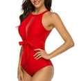 thumbnail image 1 of Maillot de Bain une Pièce pour Femmes, Contrôle du Ventre, Nœud Solide, Bloc de Couleur Noir, Bleu Marine, Vert, Combinaison de Plongée, 1 of 5