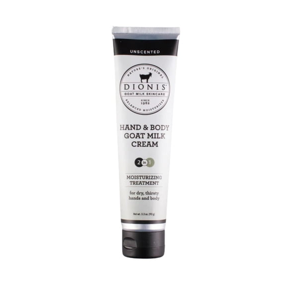 Dionis Goat Milk Skincare 3.3 oz Crema para manos y cuerpo sin perfume - Loción de manos tamaño viaje para hidratar e hidratar la piel seca - Crema libre de crueldad fabricada en los EE. UU. - Fórmula