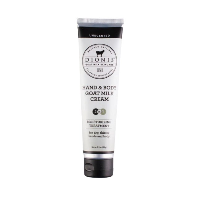 Dionis Goat Milk Skincare 3.3 oz Crema para manos y cuerpo sin perfume - Loción de manos tamaño viaje para hidratar e hidratar la piel seca - Crema libre de crueldad fabricada en los EE. UU. - Fórmula
