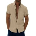 thumbnail image 2 of Beugl Mens Shirts Clearance, Men's Summer Casual Short Sleeve Button Down Shirt Cuff Collar Flip Collar Top Golf Shirts for Men, Polo Shirts for Men Khaki M, 2 of 3