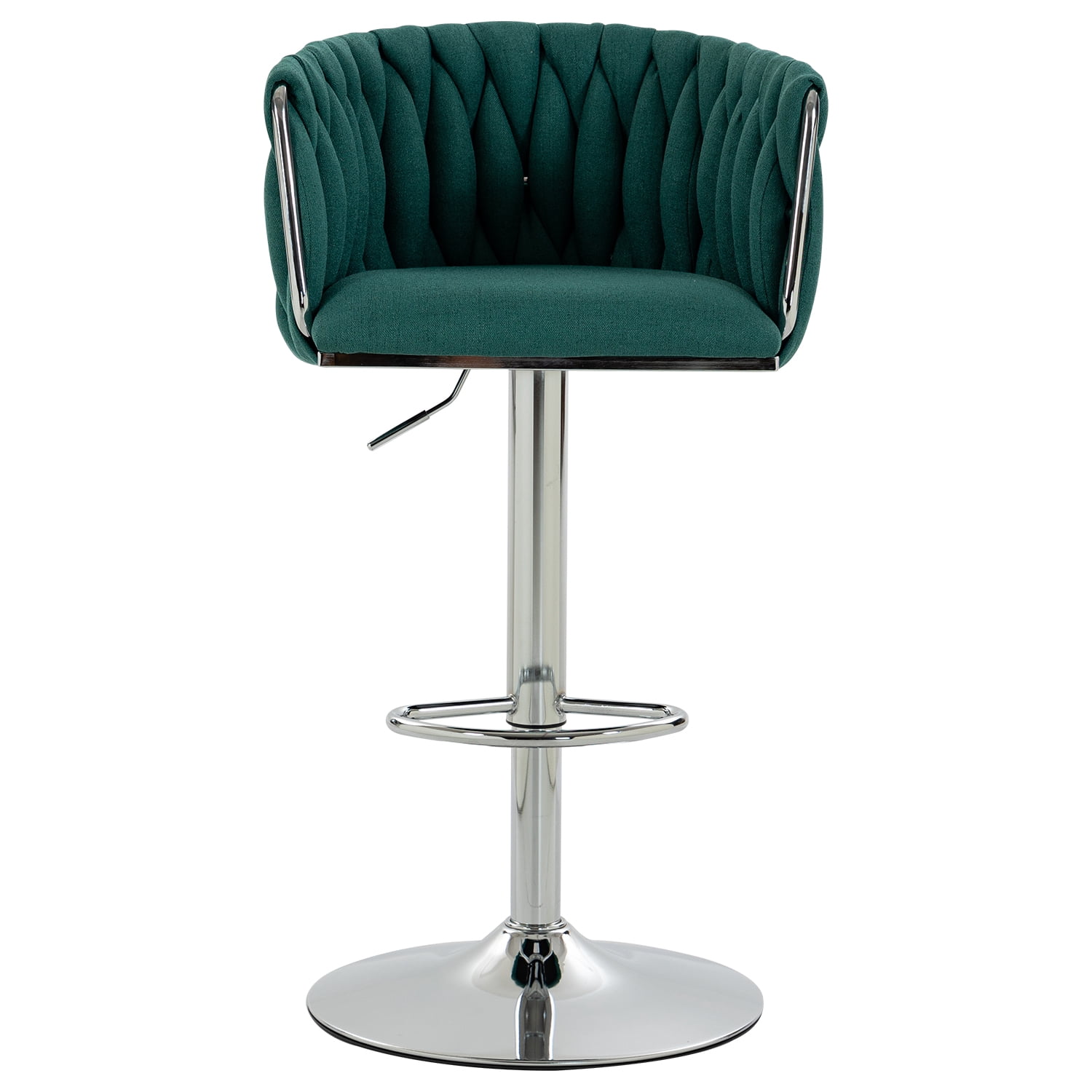 Swivel Bar Stool Set of 2, Adjustable Counter Height Chair with Woven Back and Footrest for Kitchen Cafe, Green