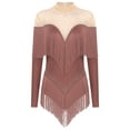 thumbnail image 2 of Haitryli Womens Fringe Latin Dance Leotard Rhinestones Bodysuit Dress for Stage Performance Outfit Dusty Pink L, 2 of 6