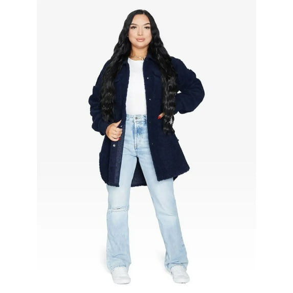 Oversized Stud Button Borg Teddy Shacket