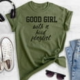thumbnail image 2 of Good Girl With A Hood Playlist T-shirt, Unisex Women's Shirt, Hood Shirt, Music Shirt, Heather Military Green, Small, 2 of 6