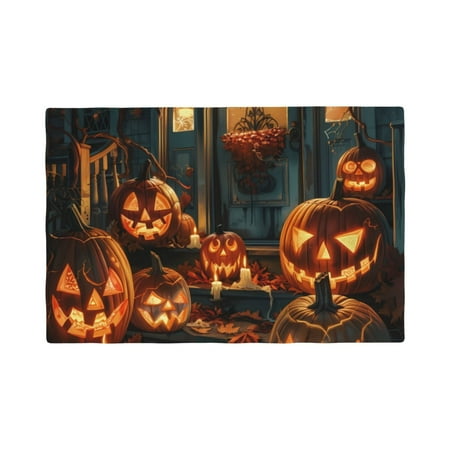 

Placemats Set of 4 / 6 Halloween Doorstep Pumpkin Placemats for Dining Table Indoor/Outdoors Heat Resistant Washable Placemats 18 x 12
