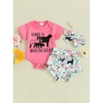 thumbnail image 2 of FEORJGP Infant Baby Girl Summer Shorts Set Newborn 3M 6M 12M 18M Short Sleeve Romper Letter Print Jumpsuit Crew Neck Bodysuit Graphic T-shirt with Anin Shorts and Headband Casual Cute Outfit, 2 of 9