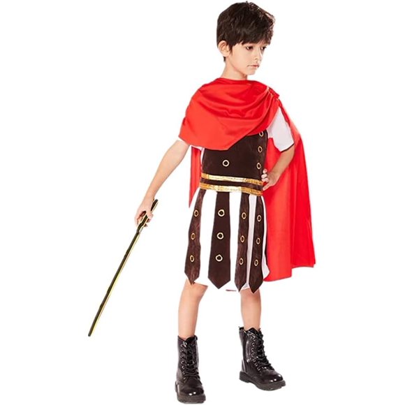 Boys Medieval Roman Gladiator Costume Kids Royal Knight Warrior Outfit