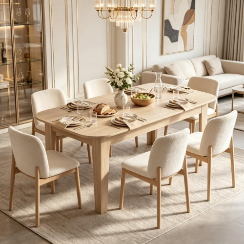 55.1"-70.9" Expandable Dining Table for 4-8, Modern Farmhouse Oval Kitchen Table, Oak (Only 1pcs Kitchen Table)