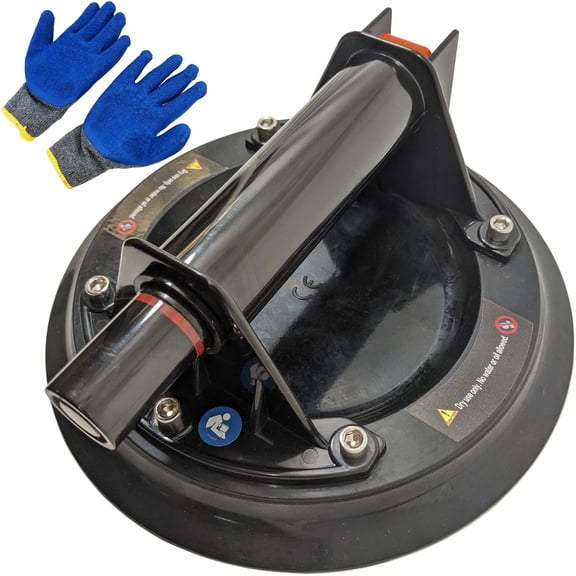 8" Inch Heavy Duty Glass Suction Cup for Granite and Glass, Vacuum Suction Cup 330 Pound Load Capacity, Lifts Glass, Polished Stone, Plastics, Metals - Includes Non-slip Gloves