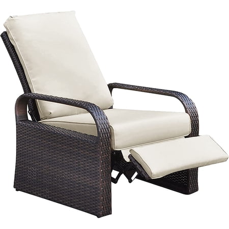Frie Outdoor Recliner, All-Weather Resin Wicker Patio Chaise Lounge ...