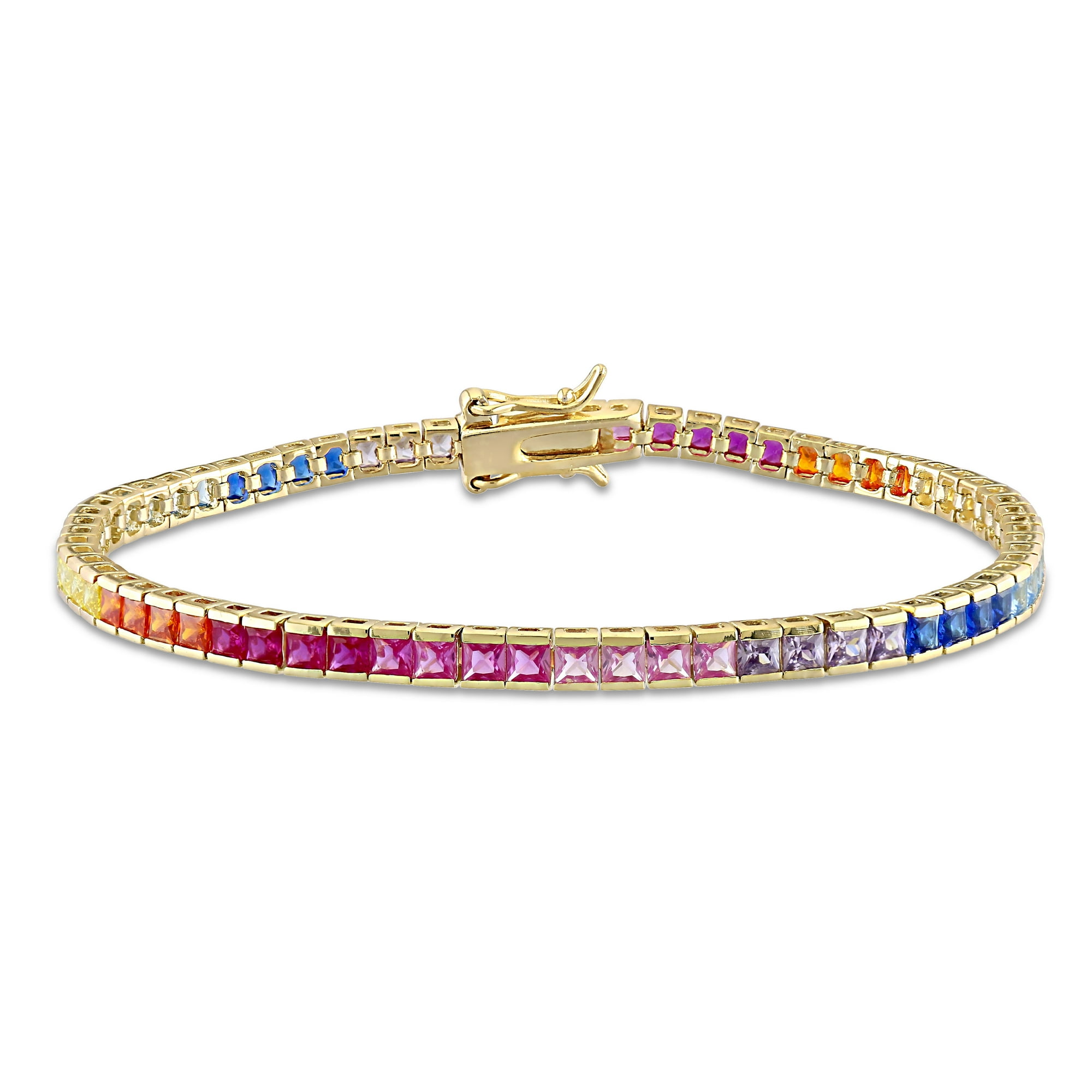 Miabella 8 Ct Tgw Multi Color Cubic Zirconia Tennis Bracelet In Yellow Plated Sterling Silver Multicolor