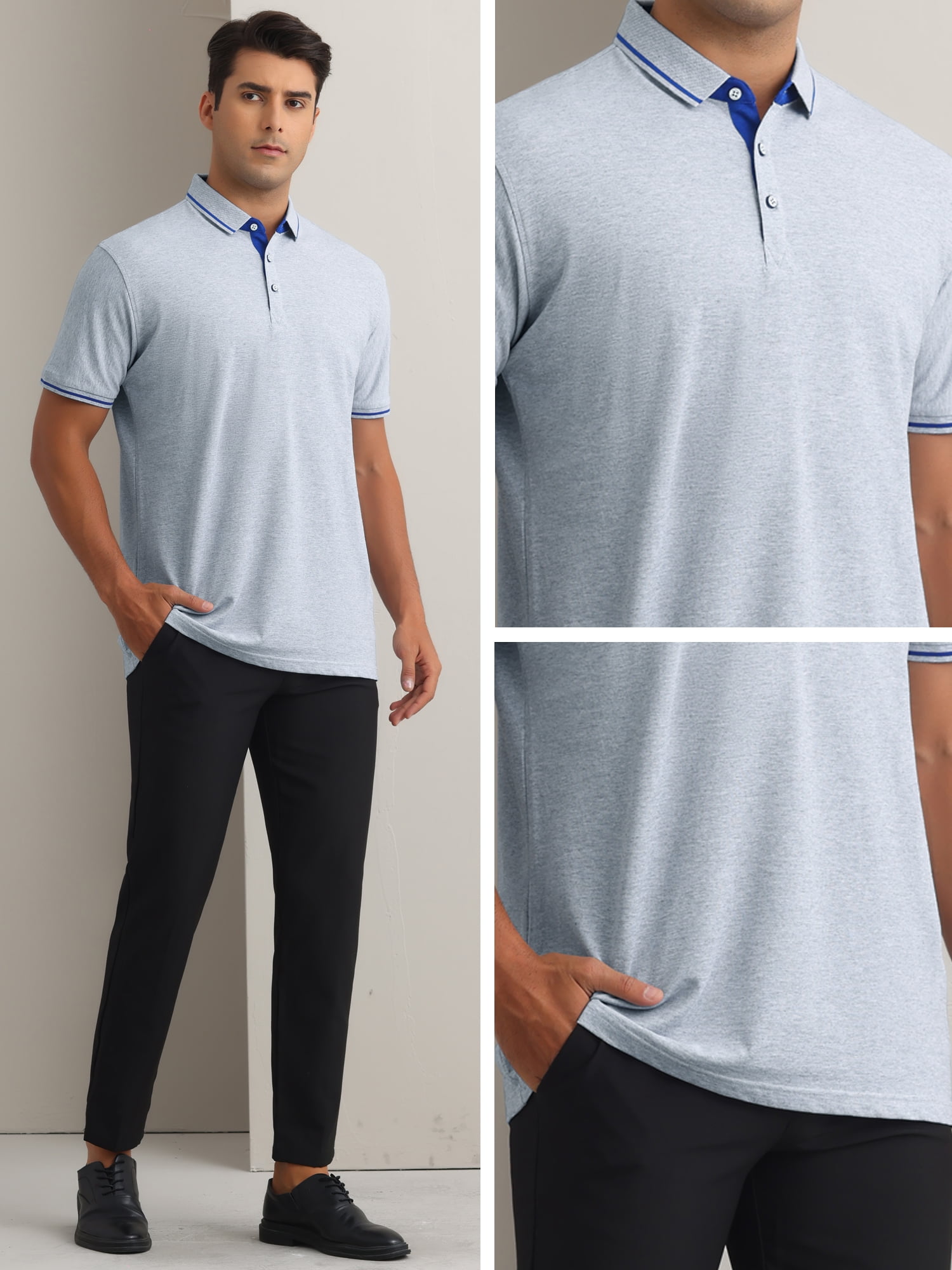 DARING DIVA Men's Polo Short Sleeves Classic Fit Business Summer Golf Shirt XL Gray