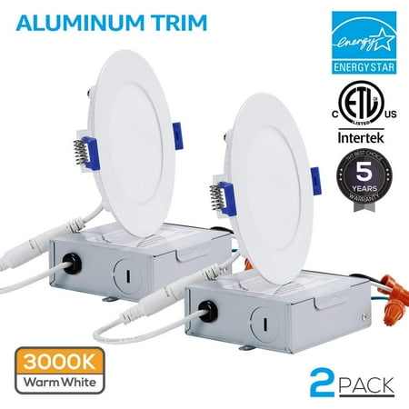 - 2 Pack 4 Inch 10W Dimmable Recessed Lighting Fixture with Junction Box, LED Downlight for Recessed Lighting, 3000K Warm White