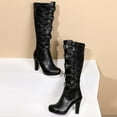 thumbnail image 4 of Lace Goth Knee High Boots for Womens Fashion Buckle Block Heel Lace Up Knee Boots for Nightclub Punk Platform Back Zipper Riding Combat Booties, 4 of 6