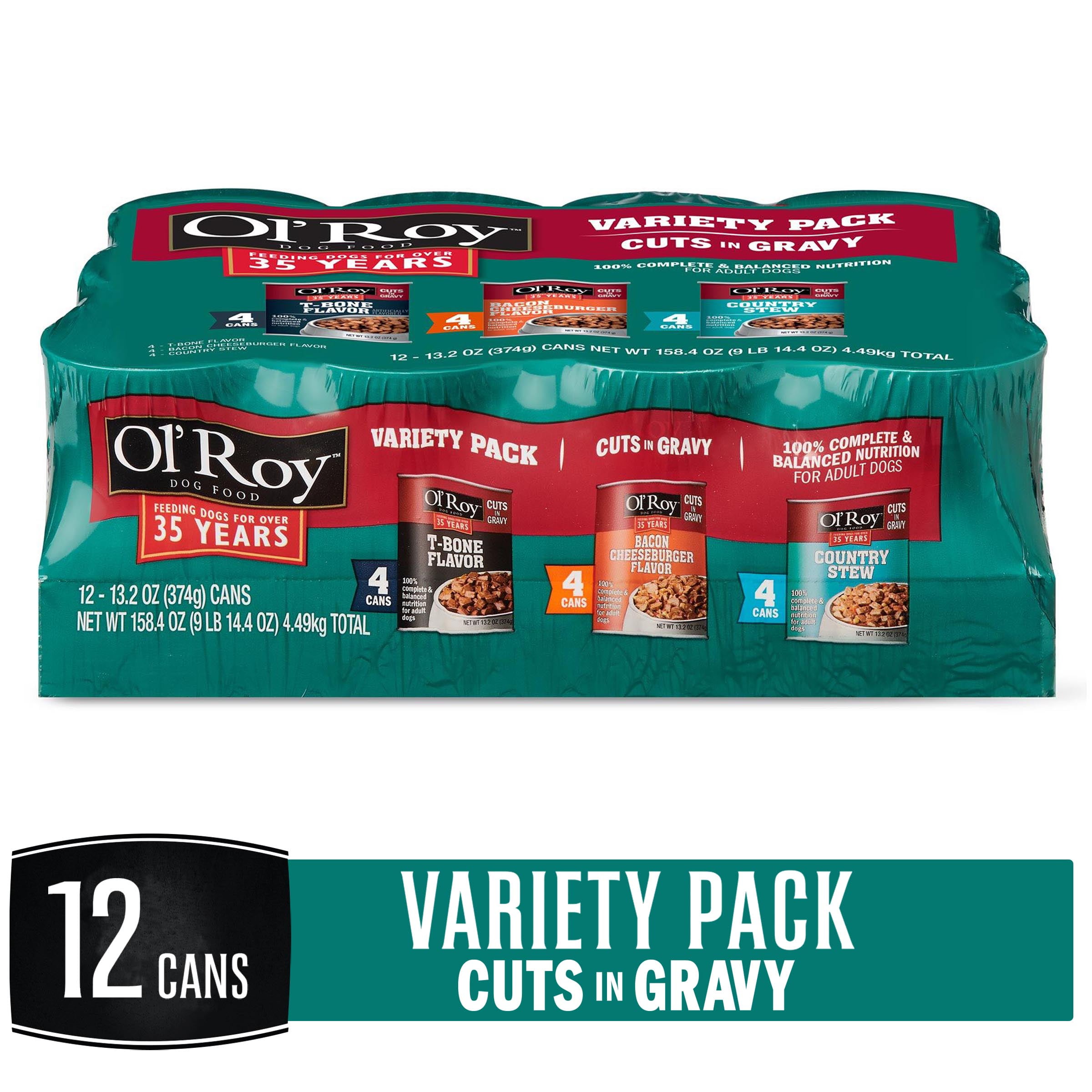 (12 Pack) Ol' Roy Cuts in Gravy Wet Dog Food Variety Pack TBone