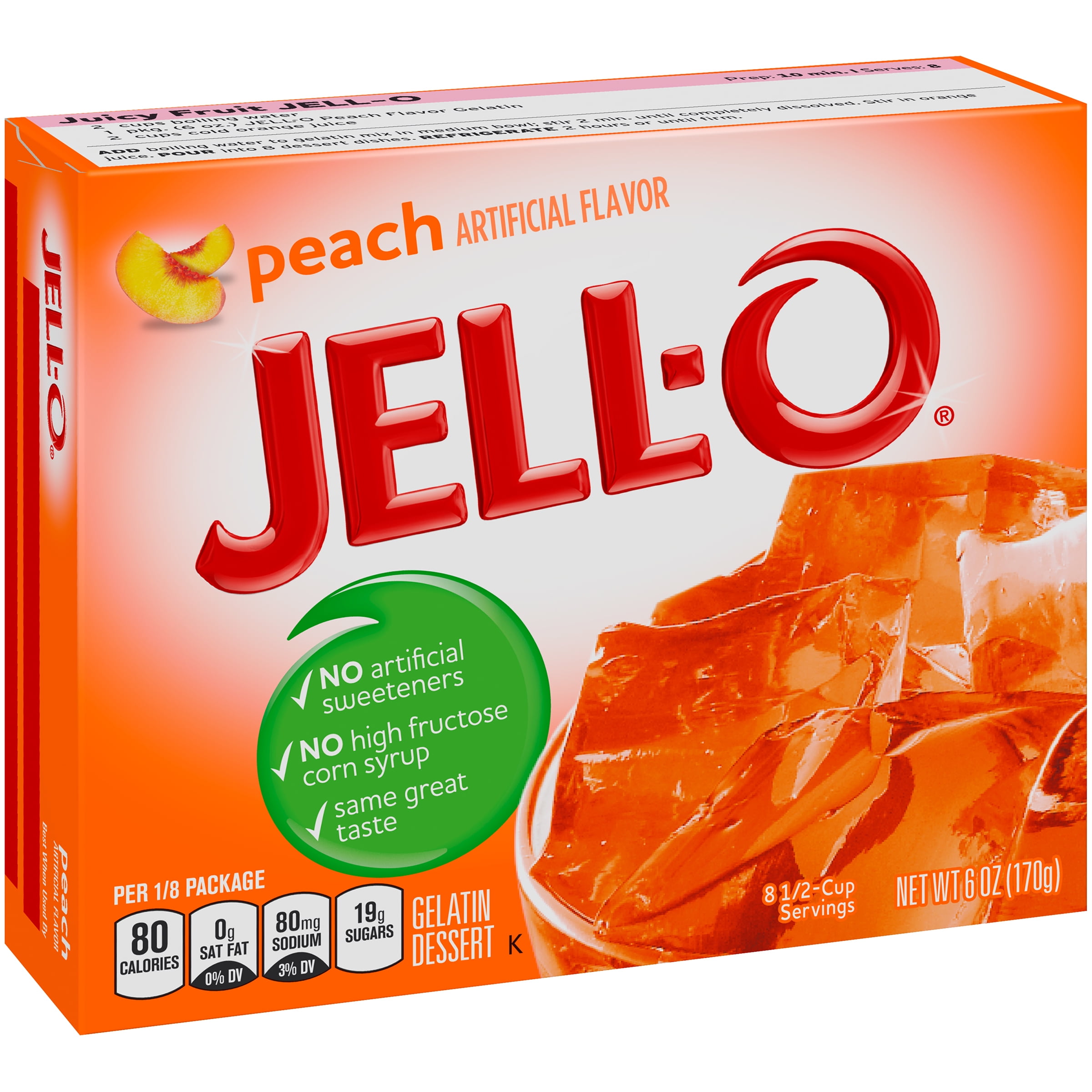 (2 Pack) JellO Peach Gelatin Mix, 6 oz Box