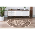 thumbnail image 3 of 3.25' Ivory and Tan Brown Floral Round Area Throw Rug, 3 of 3