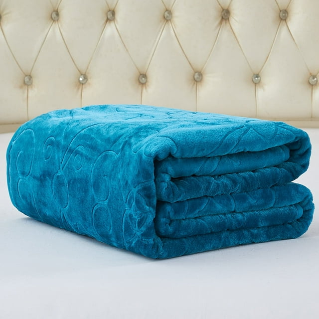 JML Warm Fleece Blanket, 1 Ply Lightweight Embossed Bed Blanket, Queen (75"x 91")