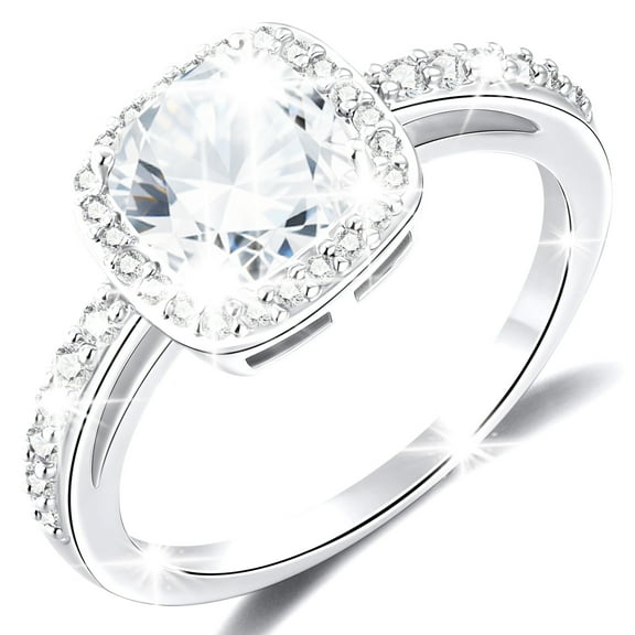 APSVO 18K White Gold Plated Rings for Women CZ S925 Sterling Silver Eternity Promise Wedding Band Engagement Rings Birthday Valentines Day Jewelry Gifts Her Girlfriend Wife Female Adults Teen Ideas