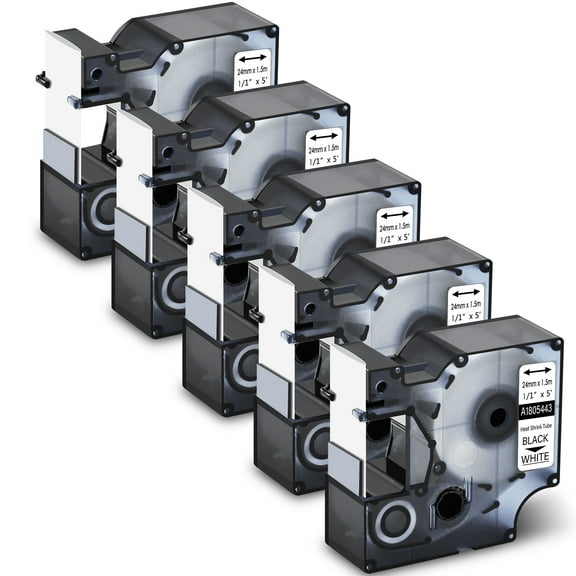 GREENCYCLE 5PK Industrial Rhino Heat Shrink Tubes Compatible for DYMO 1805443 24mm 1" Black on White Cable Label Tape