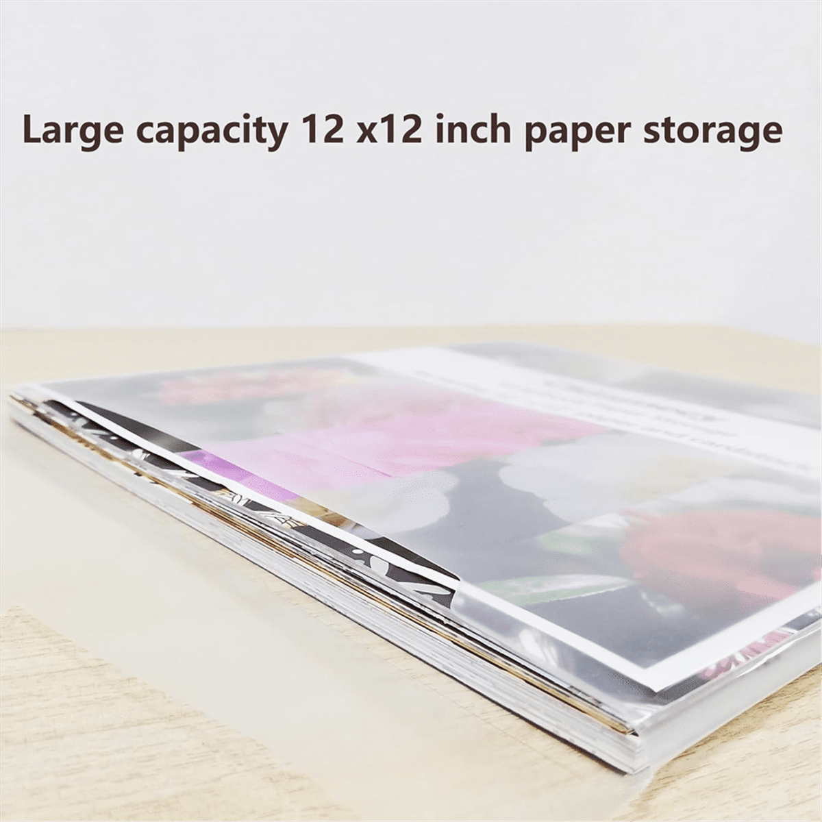 32pcs Transparent Scrapbook Organizer Envelopes Storage Pockets Sleeves for Storing 12x12inch with 60 Pcs Label Stickers
