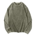 thumbnail image 4 of Oversized Vintage Crewneck Sweatshirt Men Acid Wash Cotton Baggy Trendy Streetwear Long Sleeve Shirts Pullover Tops Army Green XL, 4 of 4