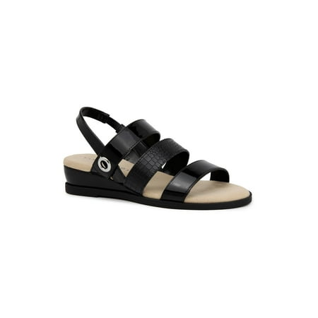 

Karen Scott Womens Xeena Patent Embossed Slingback Sandals Black 8 Medium (B M)