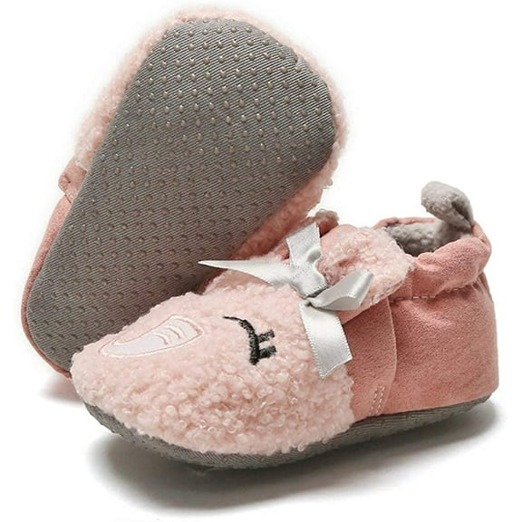Newborn Baby Cozy Fleece Booties with Grippers Winter Slippers Socks Soft Sole Stay On Infant First Walker Crib Shoes