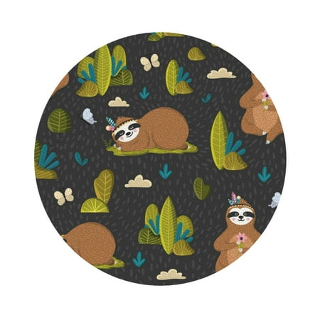 

Cauagu Funny Sloths In The Forest for Round Coaster Drink Coasters Set of 4 Leather Bar Beer Beverage Cup Mat for Drinks for Tabletop Protection & Coffee Table Decor