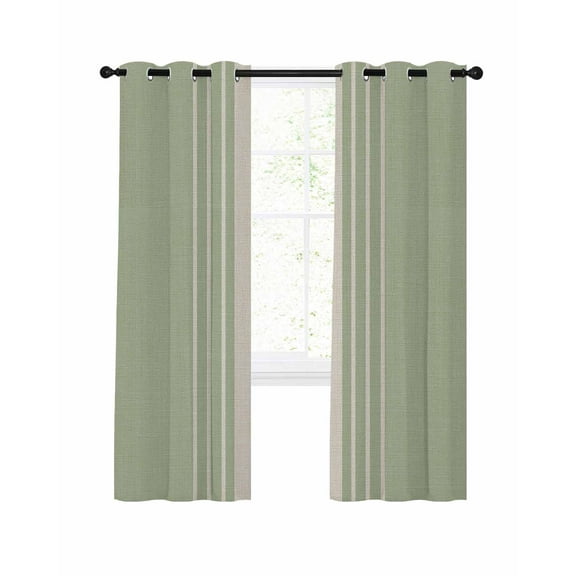 Sage Green Beige Striped Blackout Curtains 84 Inches Length, Farmhouse Retro Lines Modern Window Treatment Thermal Insulated Drapes for Bedroom Living Room 2 Panels 104x84 Inches