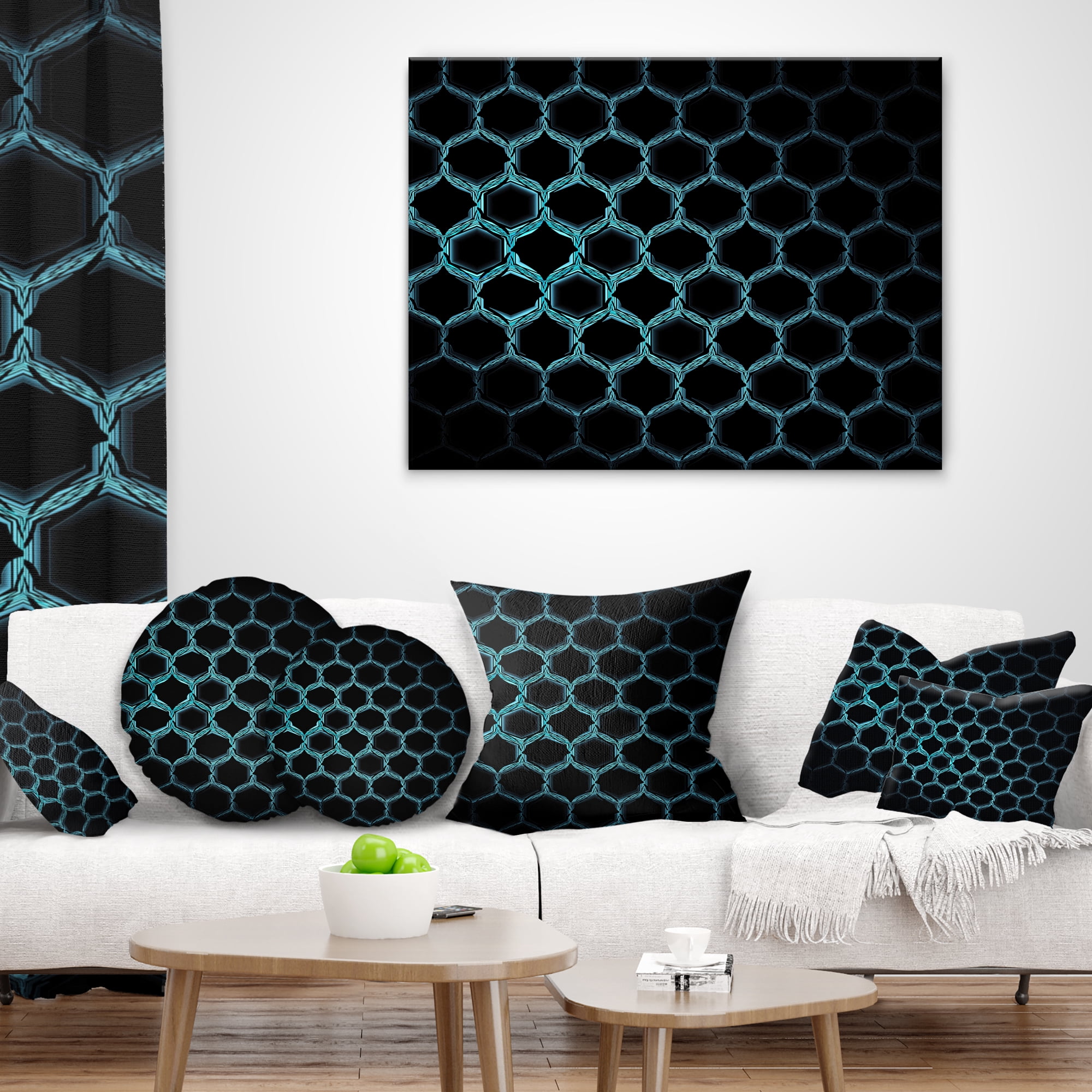Designart Honeycomb Fractal Gold Hex Pixel - Abstract Throw Pillow - 12x20