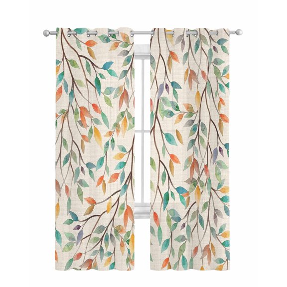 Teal Orange Eucalyptus Sheer Curtains 63 Inch Length 2 Panels Set for Living Room/Bedroom, Spring Botanical Leaves Kitchen Curtains Grommet Semi-Sheer Curtains Drapes Window Treatments 42"x63"x2