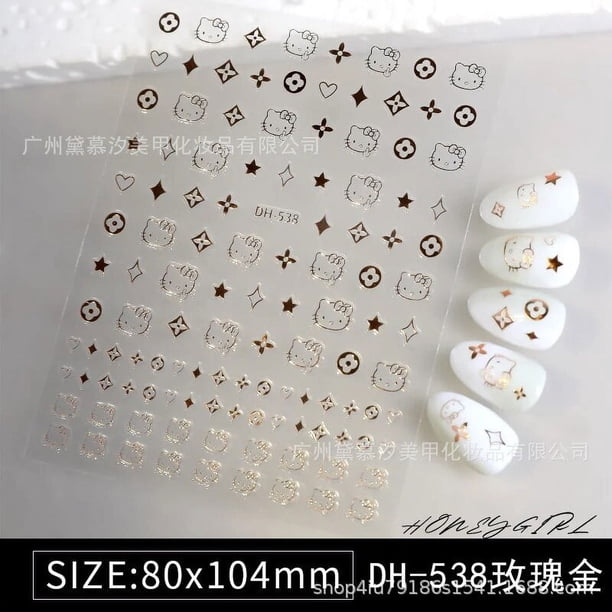 Pegatinas 3D de Hello Kitty para uñas, accesorios de decoración de Arte de uñas, Sanrio, Anime, dibujos animados, láser, corazón, letra, línea de onda dorada, geometría
