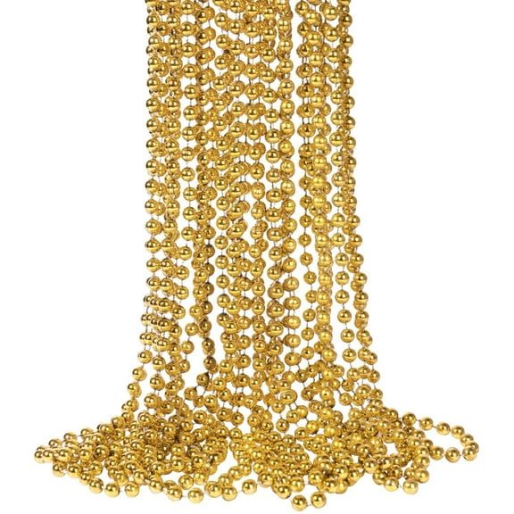 33 Inch 7 mm Metallic Purple Bead Necklaces, 6pcs Mardi Gras Beads Bulk Round Beaded Necklaces Costume Necklace for Mardi Gras Party Christmas Festive Events, Party Favors