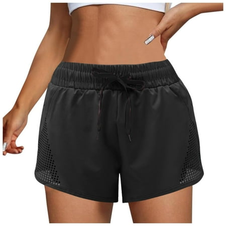 WNVMWI Womens Shorts Maternity Shorts for Women Drawstring Shorts Summer Mesh Breathable Sports Shorts Women s Quick Drying Loose Fitness Pants Yoga Running Exposure Casual Shorts Hot Pants Black S