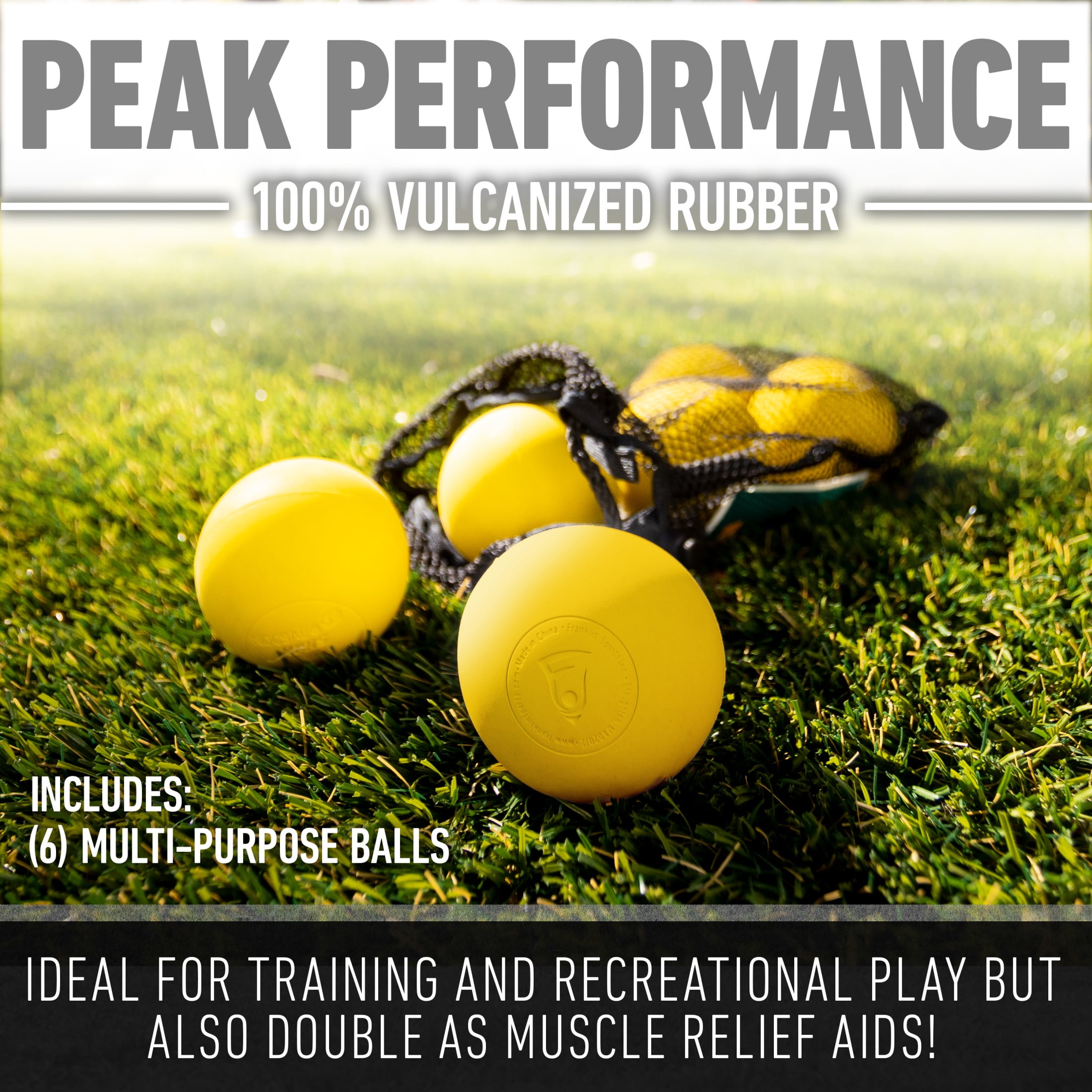 (2 pack) Franklin Sports Lacrosse Balls - Official Size Lax Balls for Practice - Rubber 63mm Outdoor Lacrosse Balls - Great for Muscle Massage Therapy + Yoga - Yellow 6 Pack